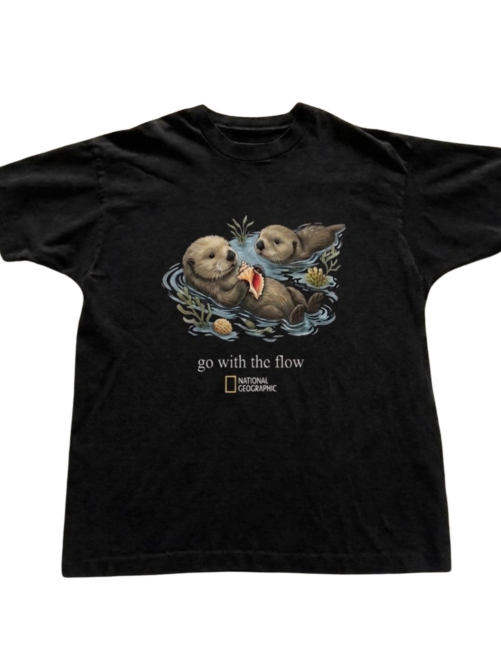 Gildan Black "Go With the Flow" Otter Graphic Tee